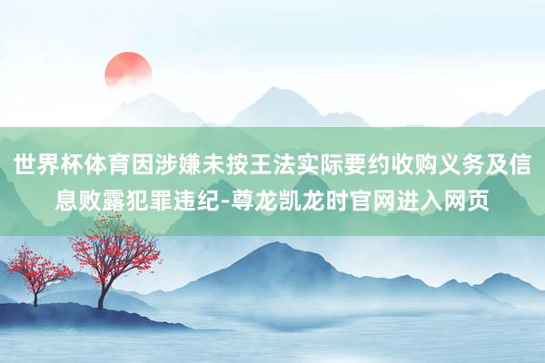 世界杯体育因涉嫌未按王法实际要约收购义务及信息败露犯罪违纪-尊龙凯龙时官网进入网页